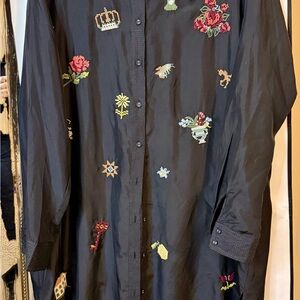 Johnny Was Embroidered Black Shirtdress